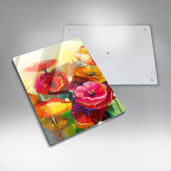 Chopping board glass Painted colorful flowers