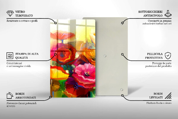 Chopping board glass Painted colorful flowers