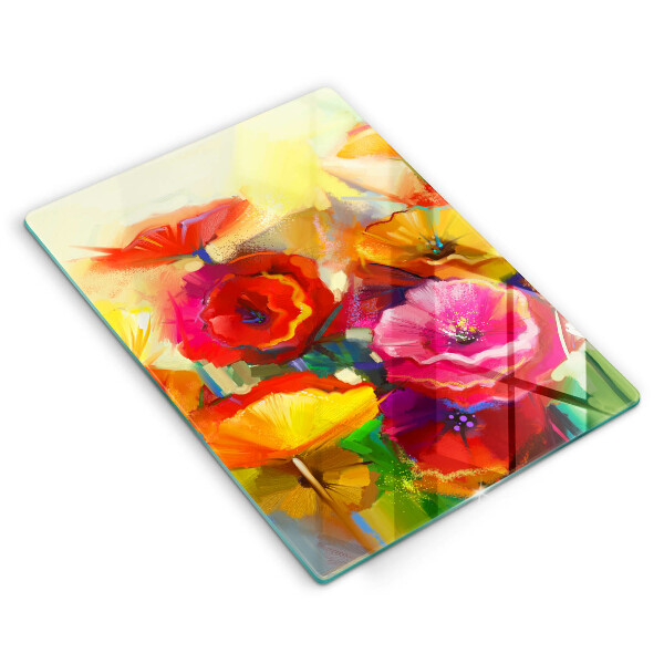 Chopping board glass Painted colorful flowers