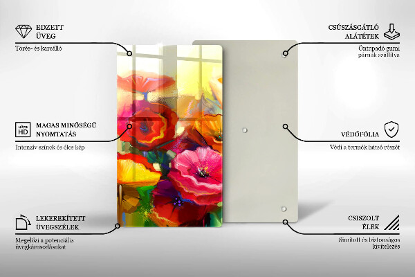 Chopping board glass Painted colorful flowers