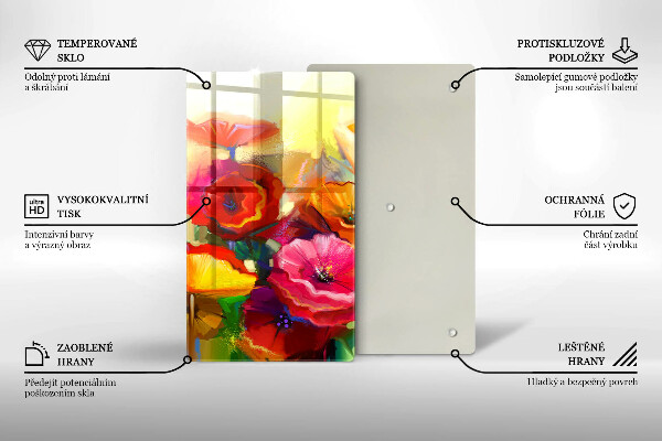 Chopping board glass Painted colorful flowers