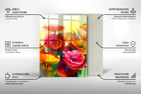 Chopping board glass Painted colorful flowers