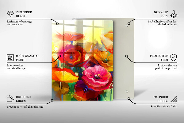 Chopping board glass Painted colorful flowers