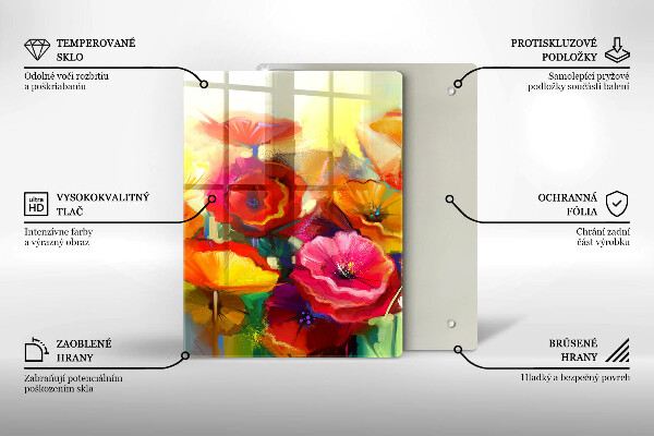 Chopping board glass Painted colorful flowers