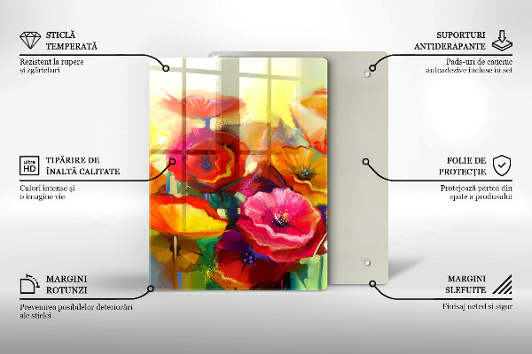Chopping board glass Painted colorful flowers