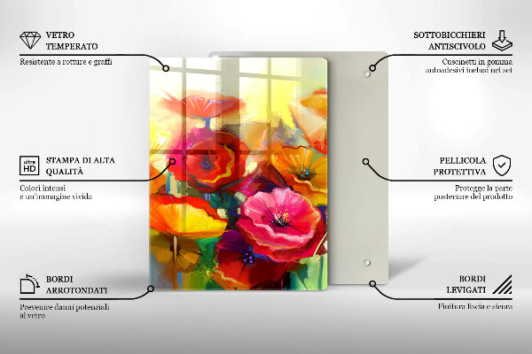 Chopping board glass Painted colorful flowers