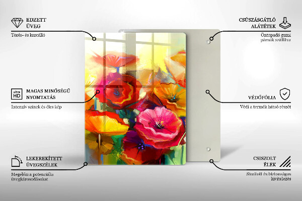Chopping board glass Painted colorful flowers