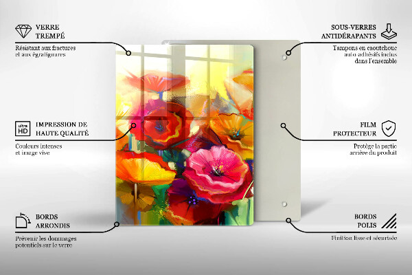 Chopping board glass Painted colorful flowers