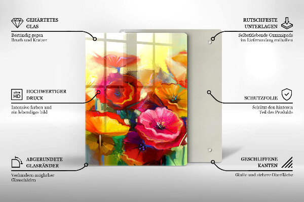 Chopping board glass Painted colorful flowers