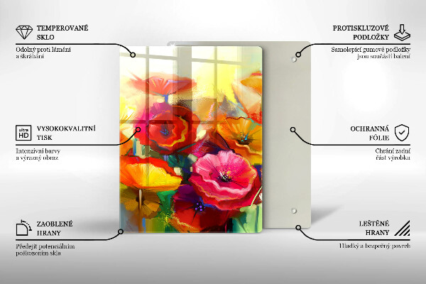 Chopping board glass Painted colorful flowers