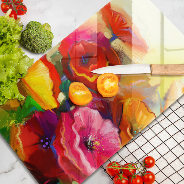 Chopping board glass Painted colorful flowers