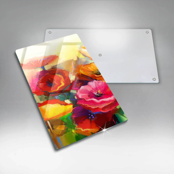 Chopping board glass Painted colorful flowers