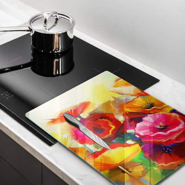 Chopping board glass Painted colorful flowers