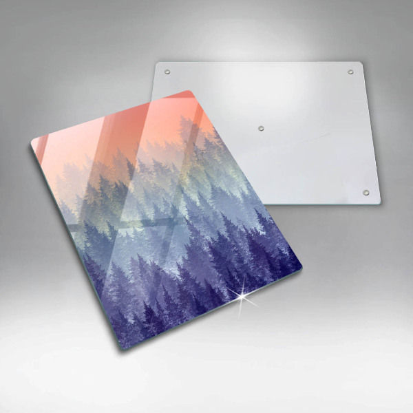 Chopping board glass Forest at sunset