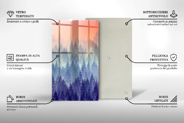 Chopping board glass Forest at sunset