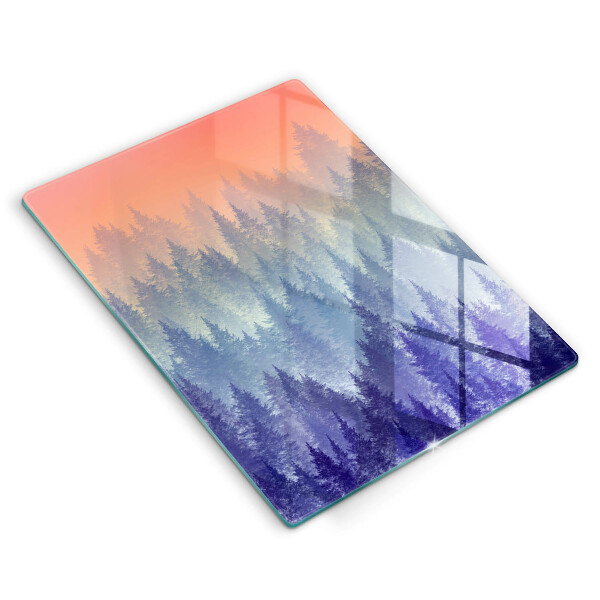 Chopping board glass Forest at sunset