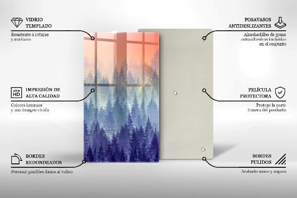 Chopping board glass Forest at sunset