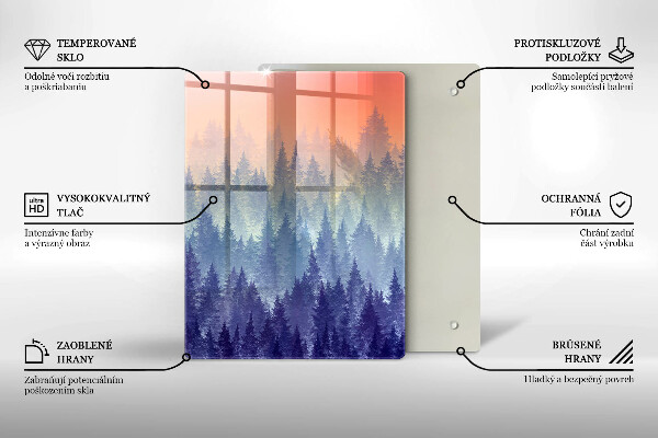 Chopping board glass Forest at sunset