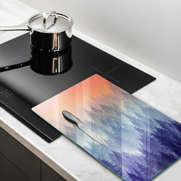 Chopping board glass Forest at sunset