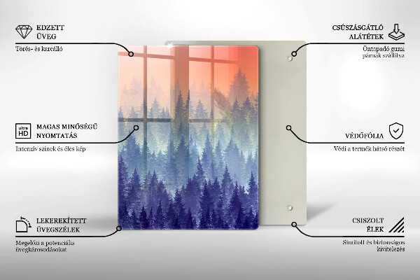 Chopping board glass Forest at sunset