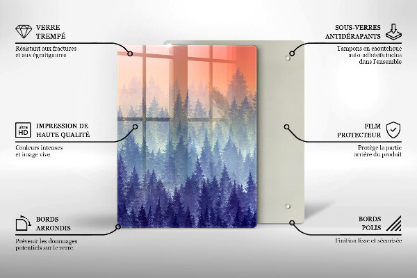 Chopping board glass Forest at sunset