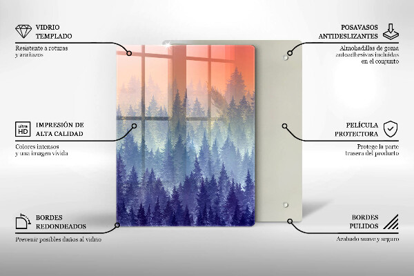 Chopping board glass Forest at sunset
