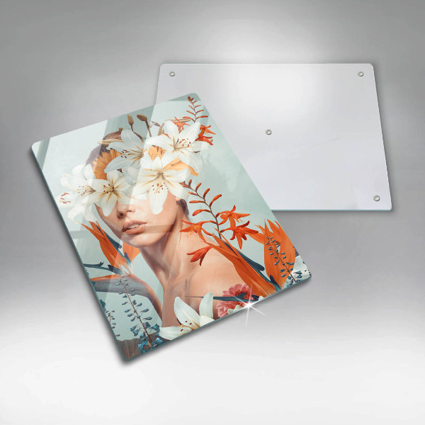 Chopping board glass A woman in flowers