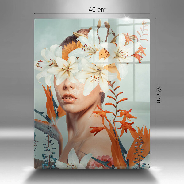 Chopping board glass A woman in flowers