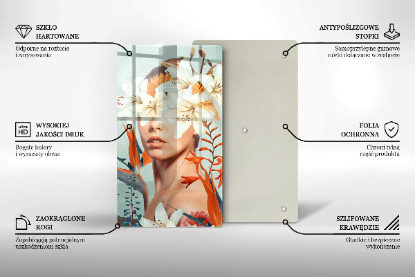 Chopping board glass A woman in flowers