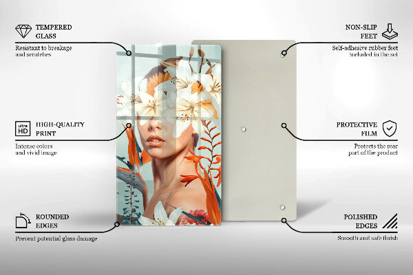 Chopping board glass A woman in flowers