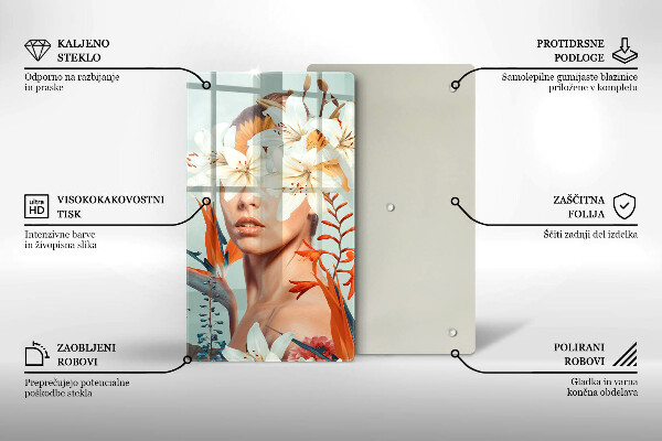 Chopping board glass A woman in flowers