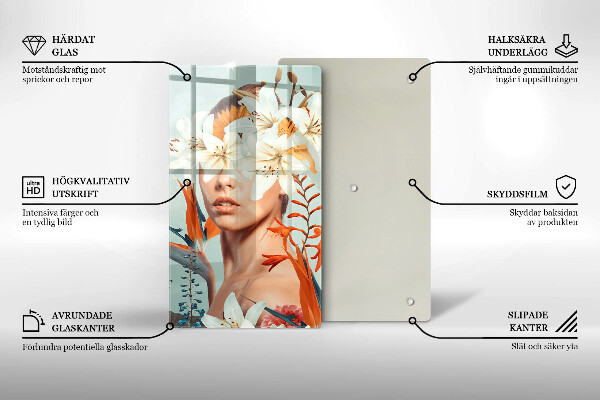 Chopping board glass A woman in flowers