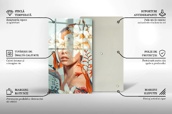 Chopping board glass A woman in flowers