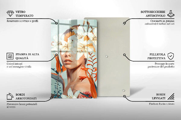 Chopping board glass A woman in flowers