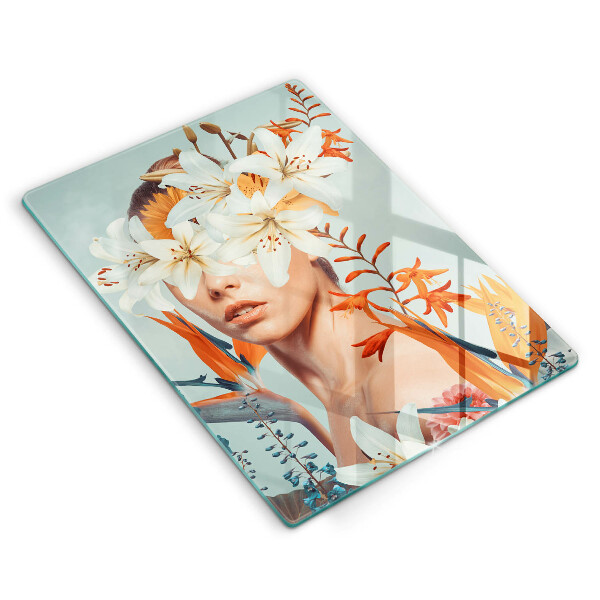 Chopping board glass A woman in flowers