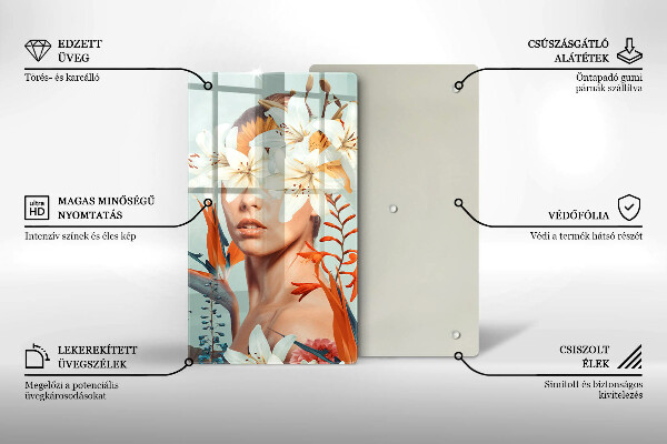 Chopping board glass A woman in flowers