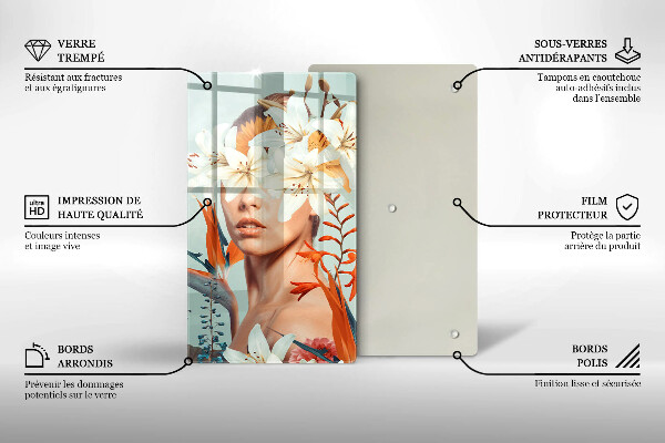 Chopping board glass A woman in flowers