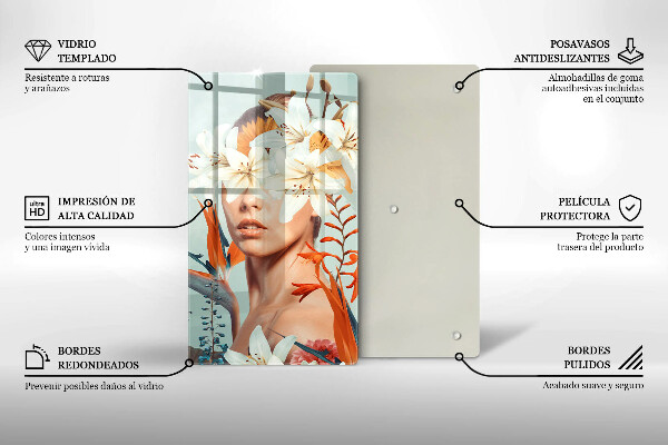 Chopping board glass A woman in flowers