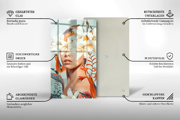 Chopping board glass A woman in flowers