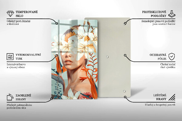 Chopping board glass A woman in flowers