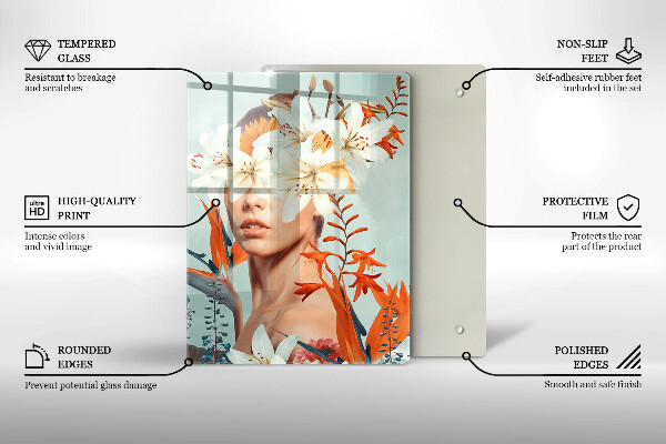 Chopping board glass A woman in flowers