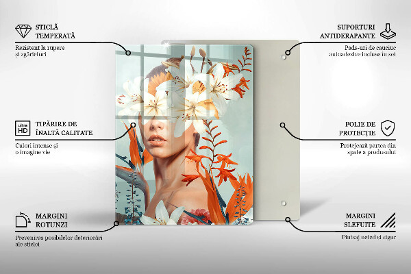 Chopping board glass A woman in flowers