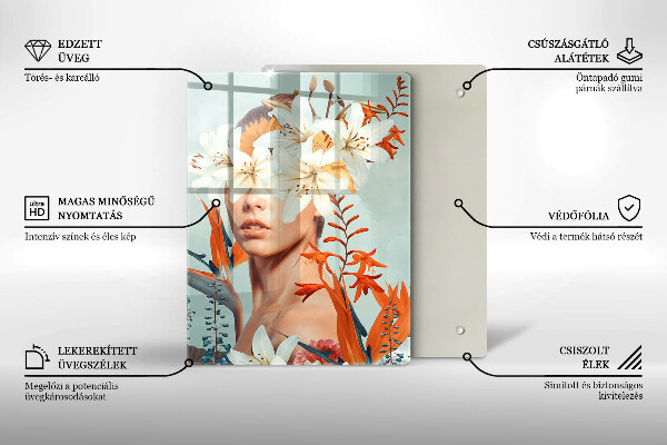 Chopping board glass A woman in flowers