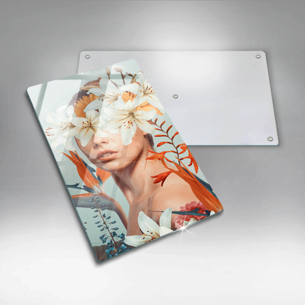 Chopping board glass A woman in flowers