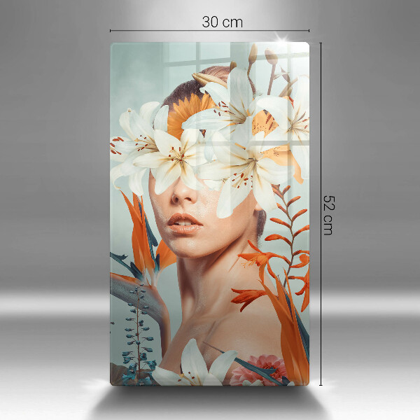 Chopping board glass A woman in flowers