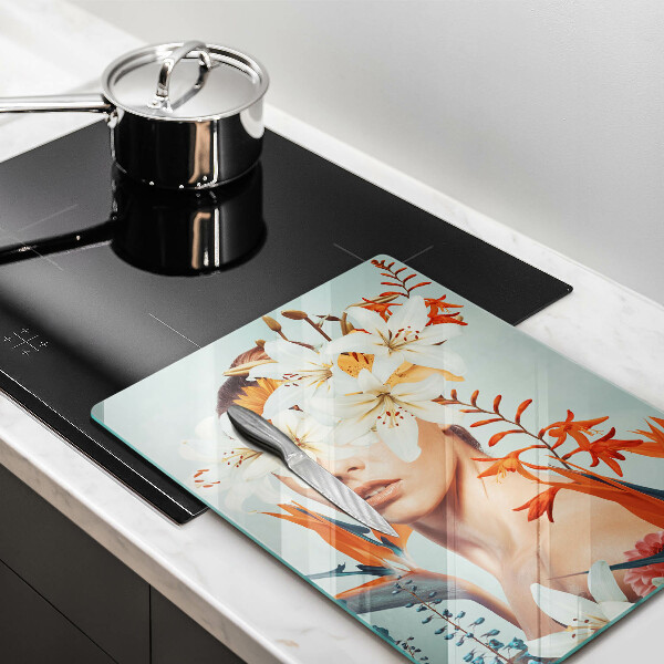 Chopping board glass A woman in flowers