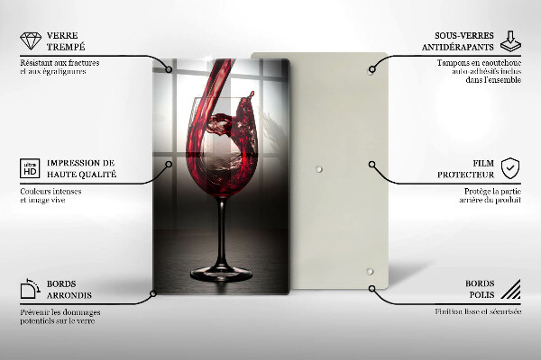 Chopping board glass Glass and red wine