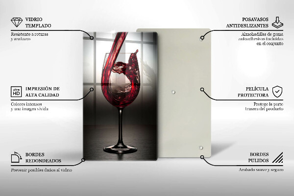 Chopping board glass Glass and red wine