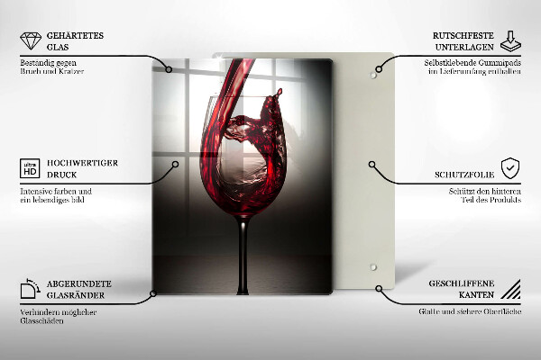 Chopping board glass Glass and red wine