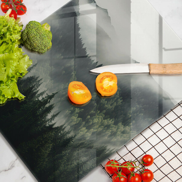 Chopping board glass Land and fog landscape